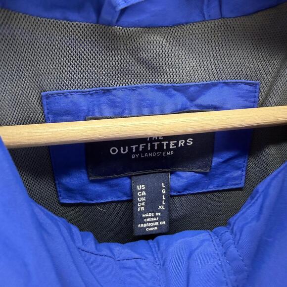 Lands' End Windbreaker Jacket Men L Large Blue Full Zip Long Sleeve Hooded Lined - Picture 3 of 7